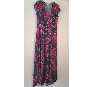 Navy Olivia Matthews Vintage Maxi Dress Paisley Floral USA Made Paper Tag Size L